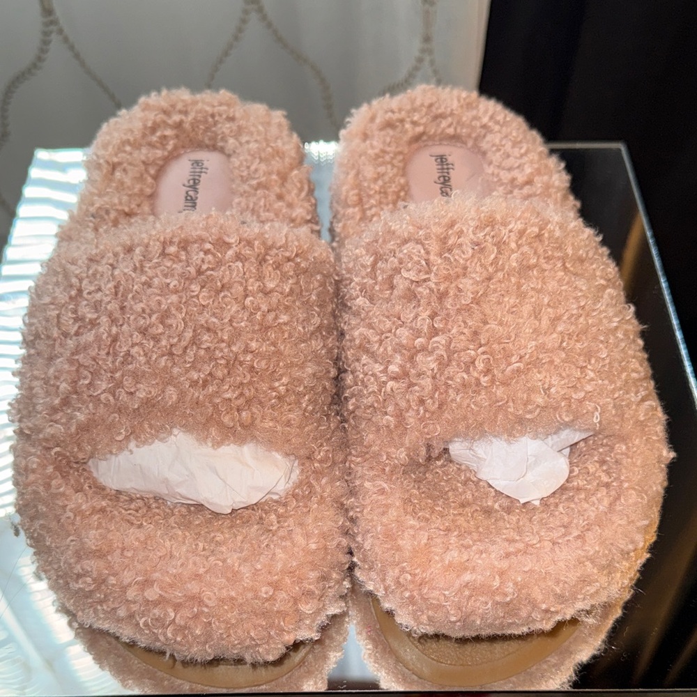 Jeffrey Campbell Blush Curl Fuzzy Slide Sandals